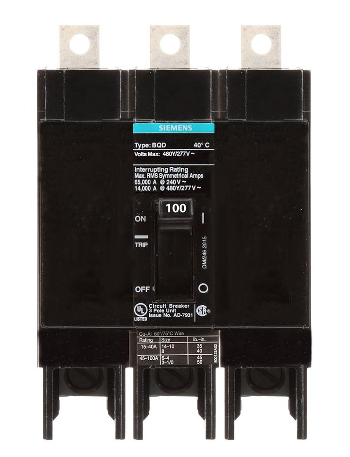 Siemens BQD3100 - Molded Case Circuit Breaker 100A 480V 3P
