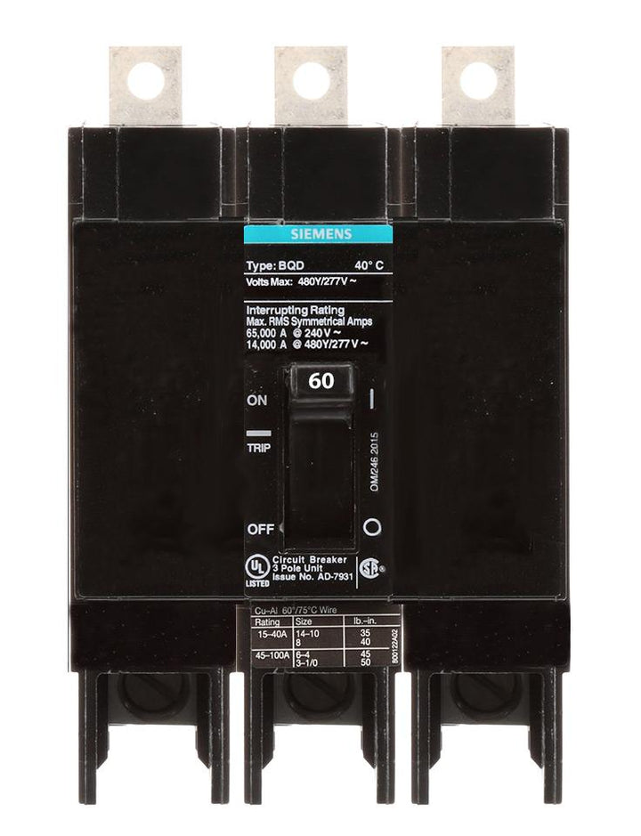 Siemens BQD360 - Molded Case Breaker 60A 480V 3P (14kA AIC)