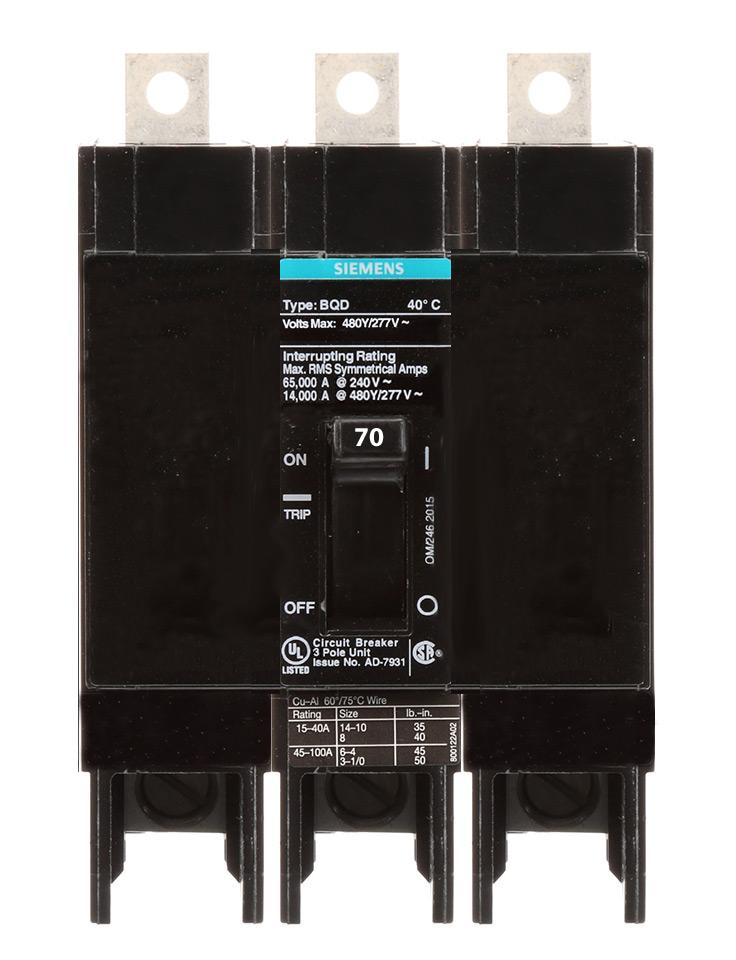 Siemens BQD370 - 70A 3-Pole Molded Case Breaker