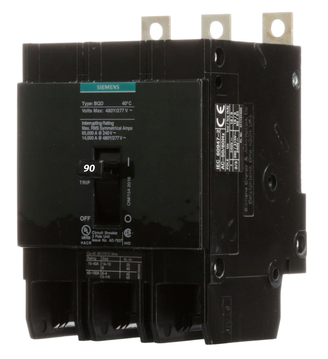 Siemens BQD390 - Molded Case Circuit Breaker 90A 480V 3P (14kA AIC)