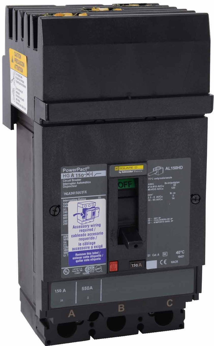Square D HGA36150U31X - Molded Case Circuit Breaker 150A 600V 3P