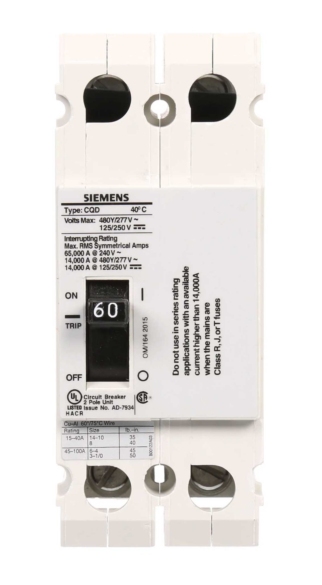 Siemens CQD260 - Molded Case Circuit Breaker 60A 480V 2-Pole