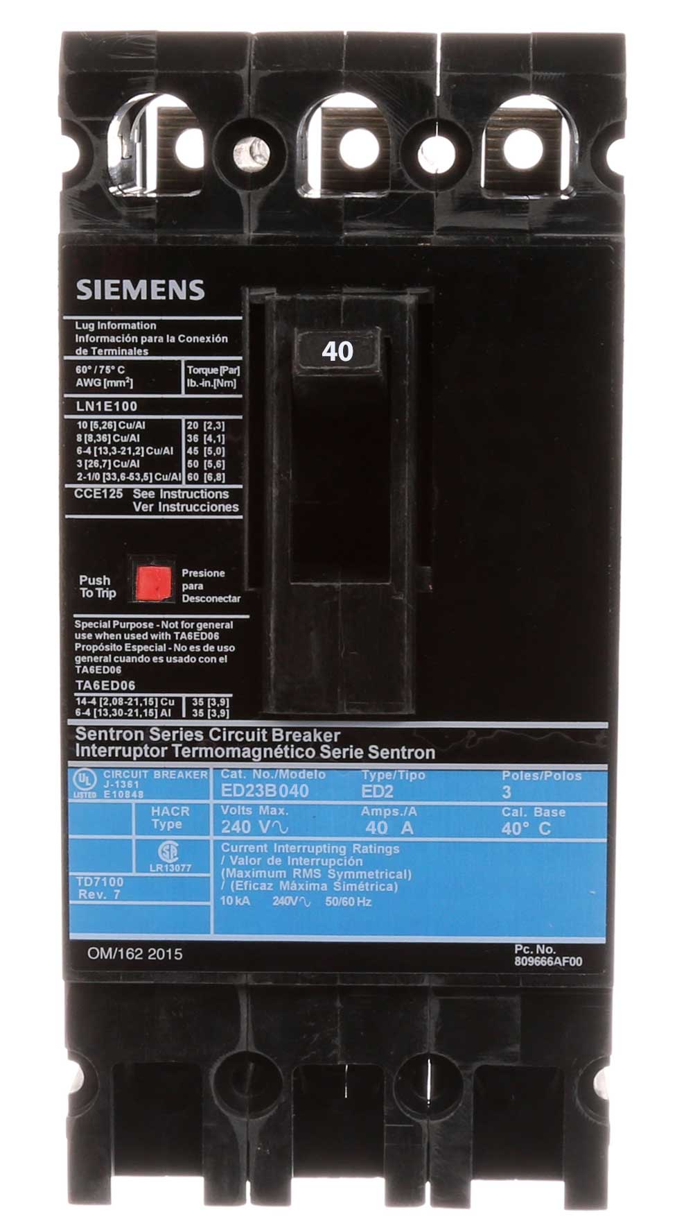Siemens ED23B040 - Molded Case Circuit Breaker, 40A 3P 240V