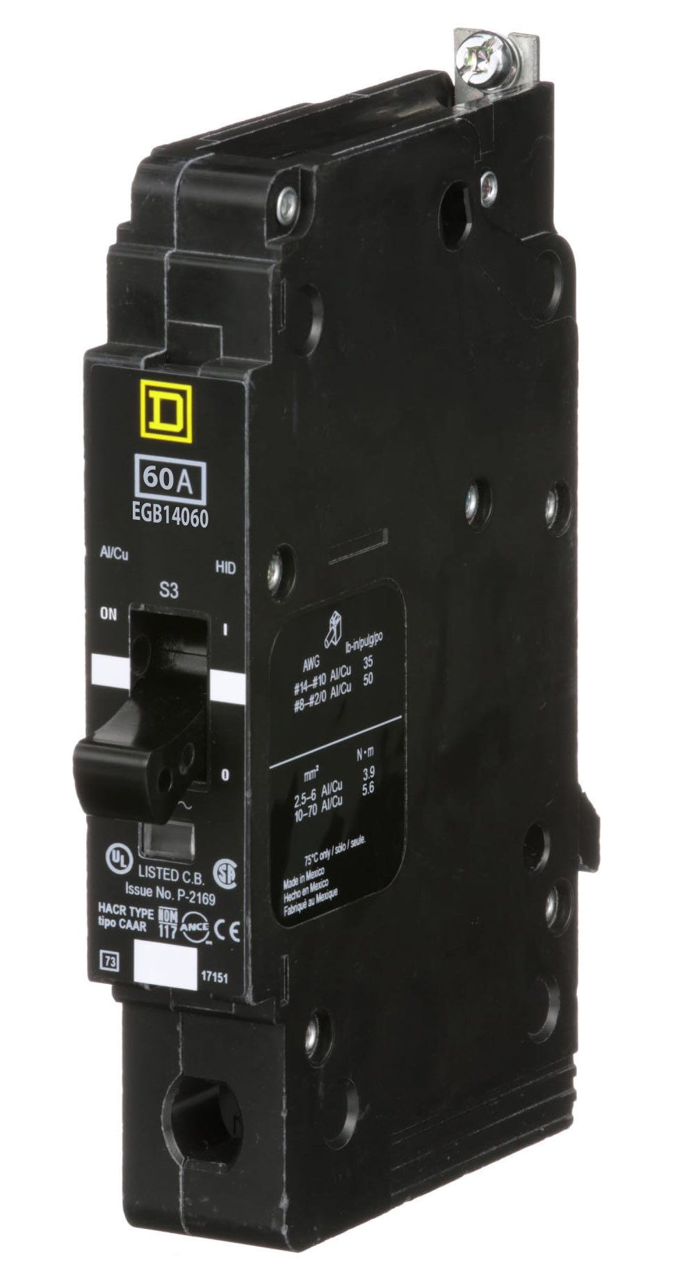 Square D EGB14060 - Molded Case Circuit Breaker 60A 277V (1-Pole Bolt-On)