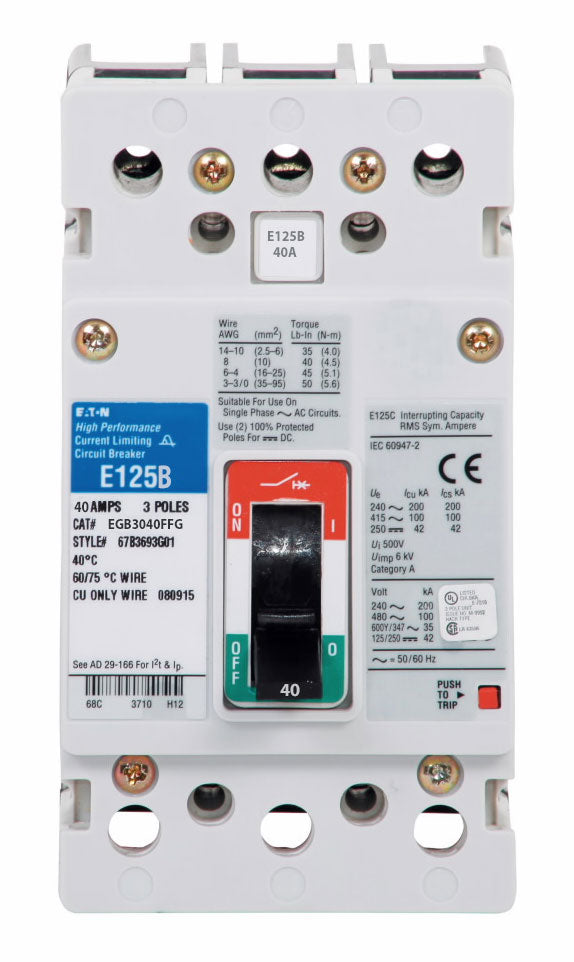 Cutler Hammer EGB3040FFG - 3-Pole Molded Case Breaker (40A, 480V)