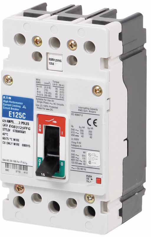 Cutler Hammer EGB3125FFG - 3P Molded Case Breaker, 125A 480V