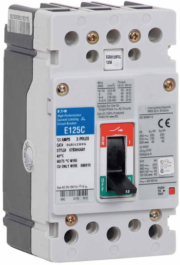 Cutler Hammer EGB3125FFG - 3P Molded Case Breaker, 125A 480V
