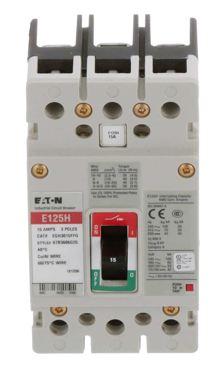 Cutler Hammer EGH3015FFG - 3-Pole Molded Case Breaker, 15A 600V