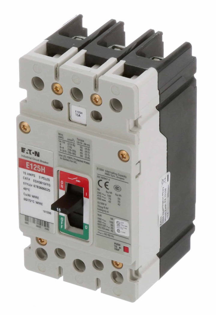 Cutler Hammer EGH3015FFG - 3-Pole Molded Case Breaker, 15A 600V