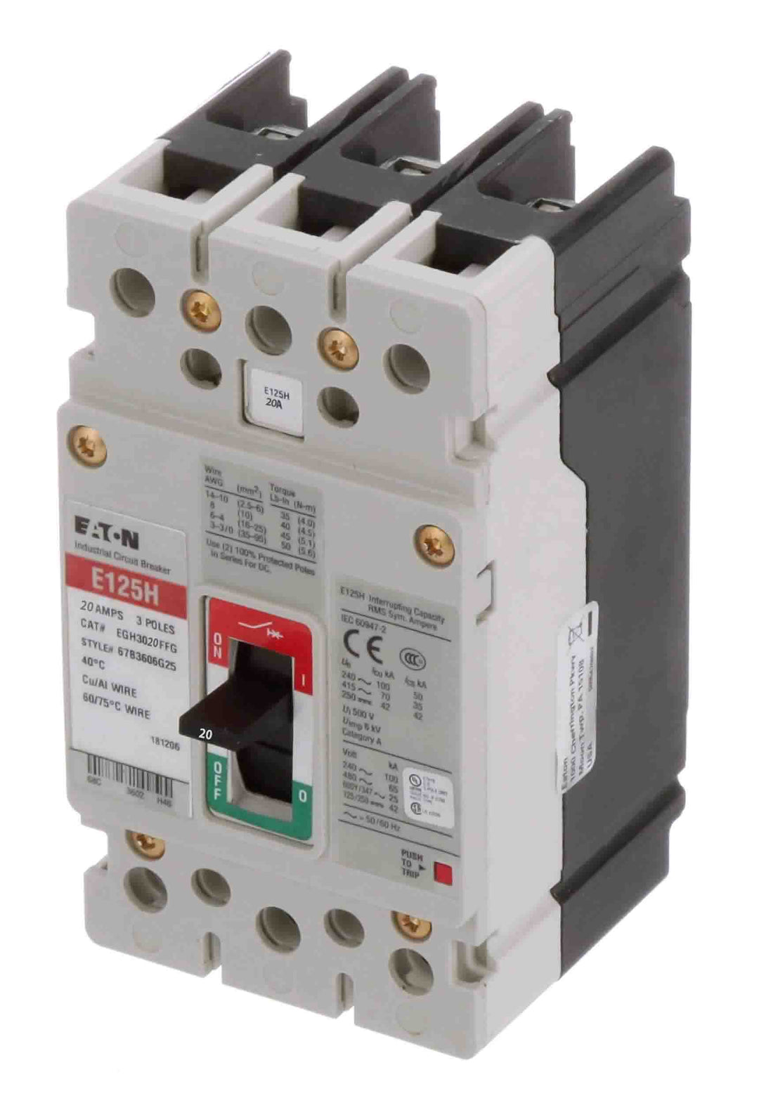 Cutler Hammer EGH3020FFG - 3-Pole Molded Case Breaker 20A/600V
