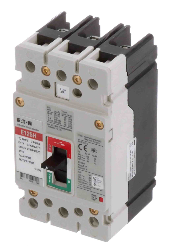 Cutler Hammer EGH3020FFG - 3-Pole Molded Case Breaker 20A/600V