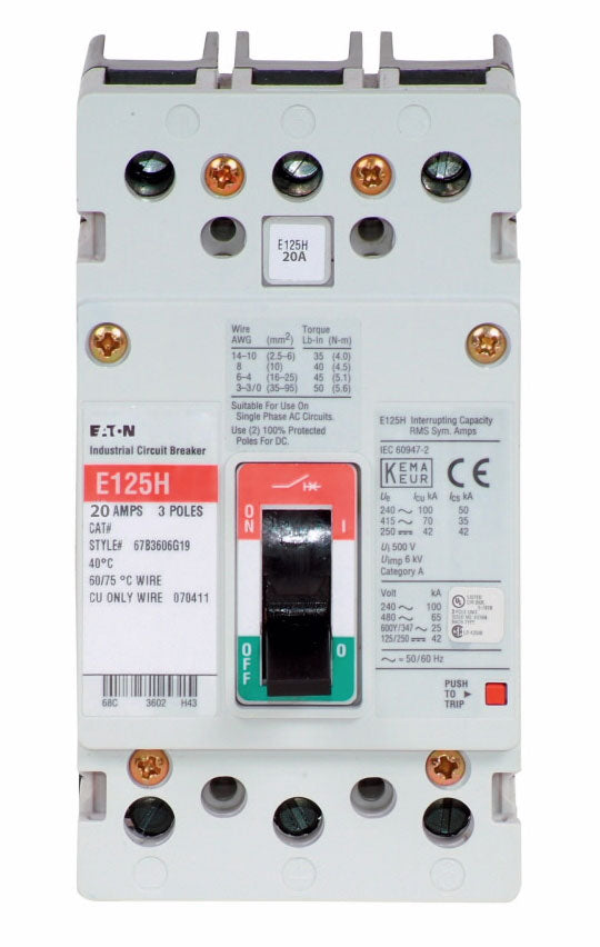 Cutler Hammer EGS3020FFG - Molded Case Breaker 20A 600V 3P