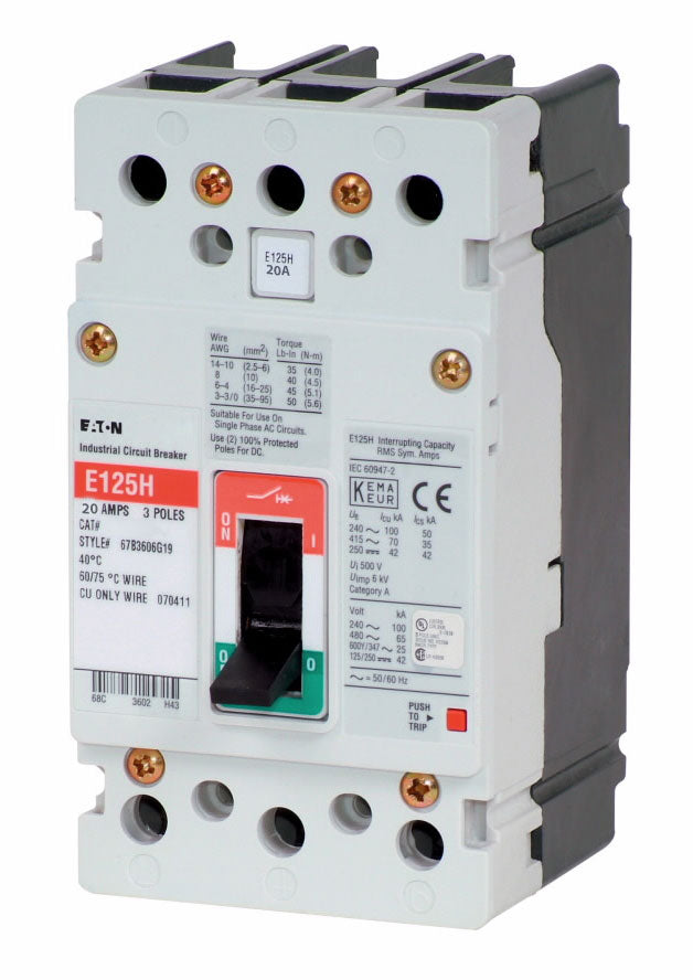 Cutler Hammer EGS3020FFG - Molded Case Breaker 20A 600V 3P