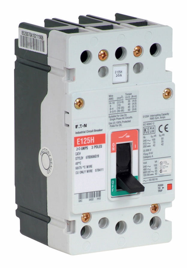 Cutler Hammer EGS3020FFG - Molded Case Breaker 20A 600V 3P