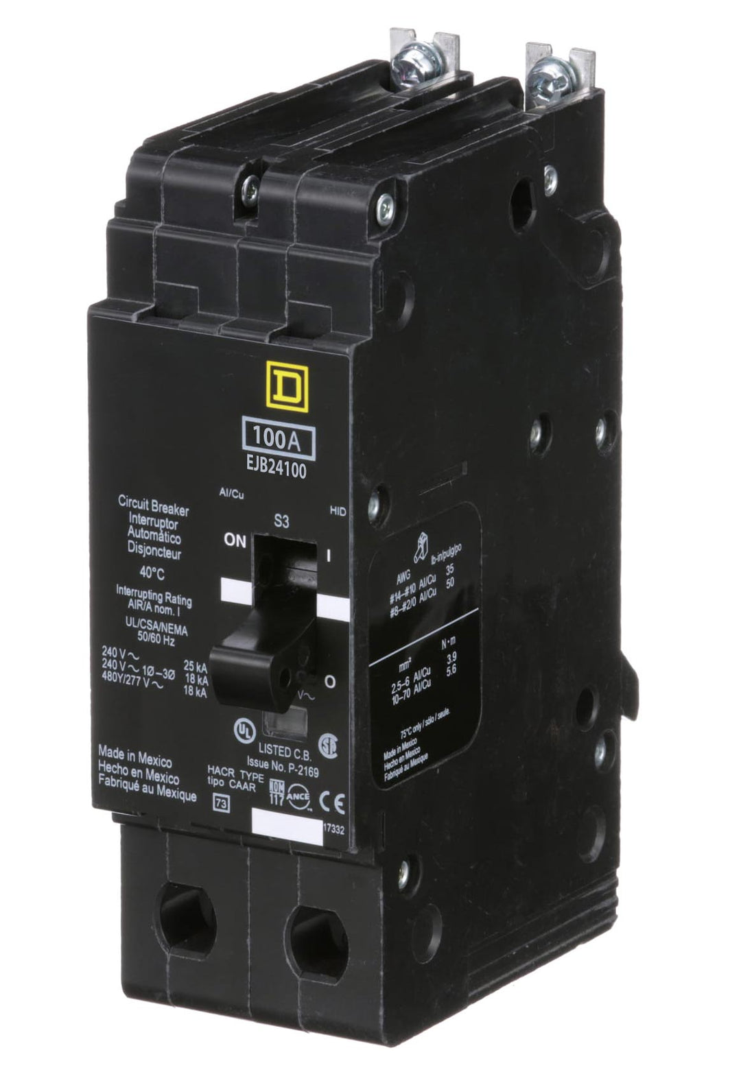 Square D EJB24100 - Molded Case Circuit Breaker 100A 480V 2-Pole