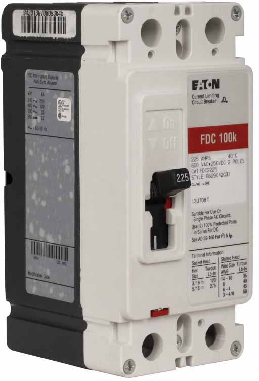 Cutler-Hammer FDC2225 - Molded Case Circuit Breaker, 225A 600V 2-Pole
