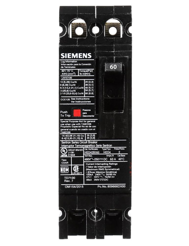 Siemens HED42B060 - Molded Case Breaker 60A 480V 42kAIC