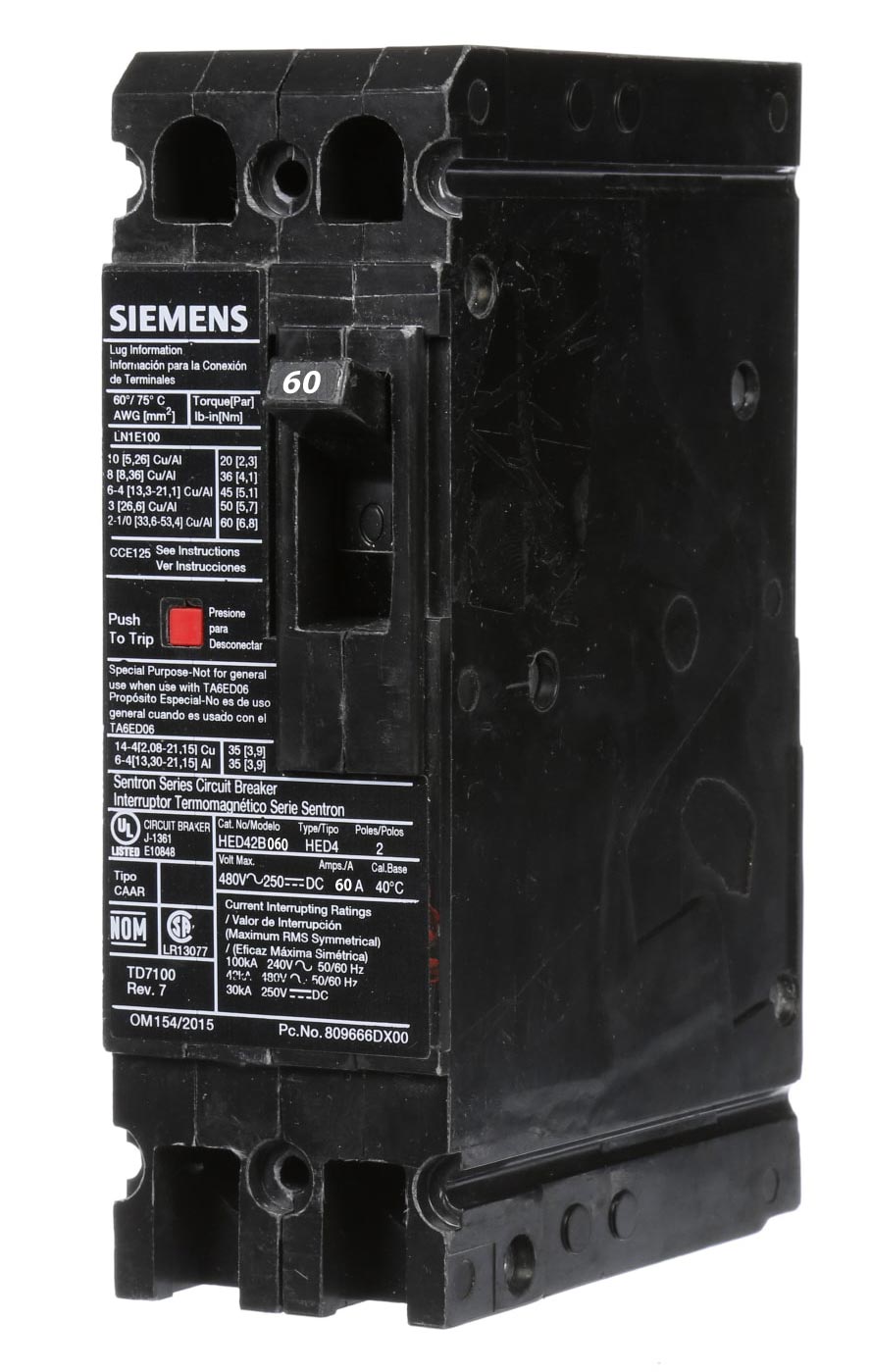 Siemens HED42B060 - Molded Case Breaker 60A 480V 42kAIC