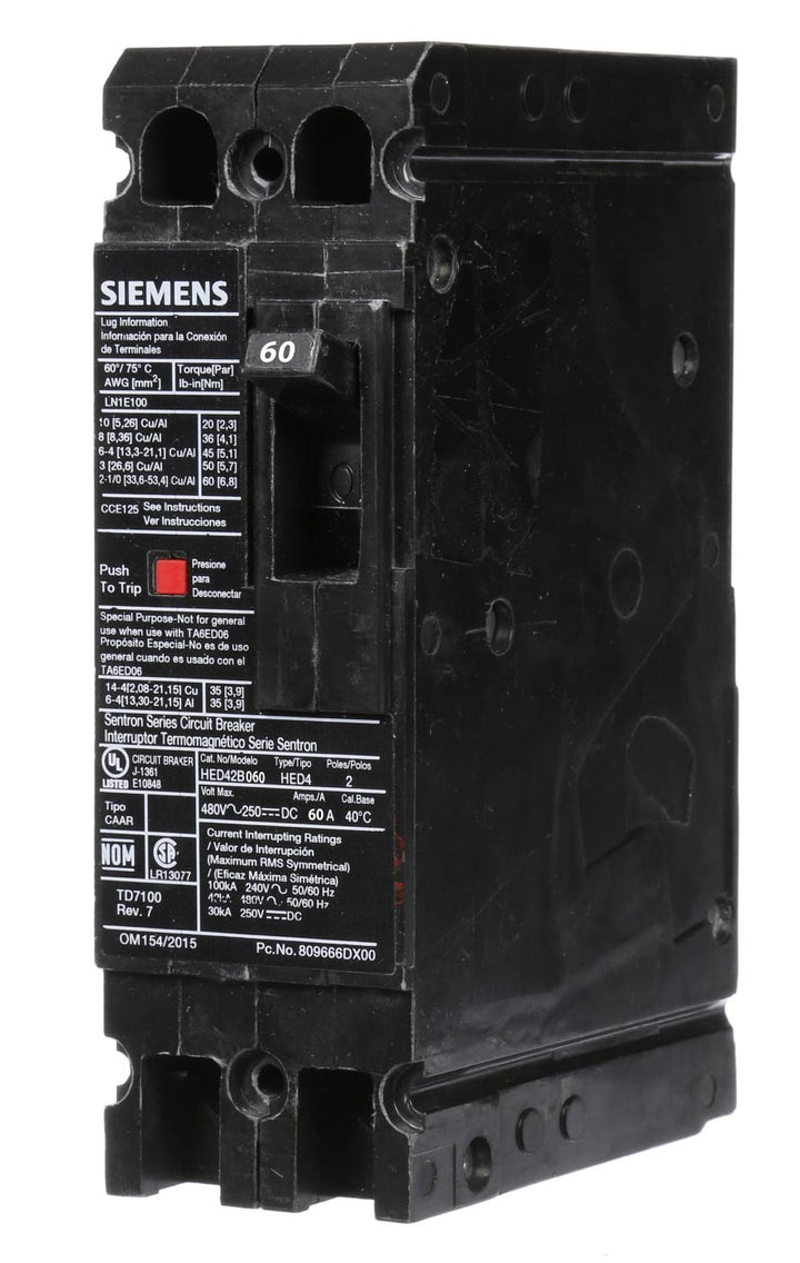 Siemens HED42B060 - Molded Case Breaker 60A 480V 42kAIC