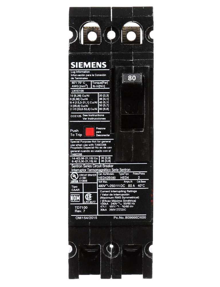 Siemens HED42B080 - Molded Case Breaker 80A 480V 42kA