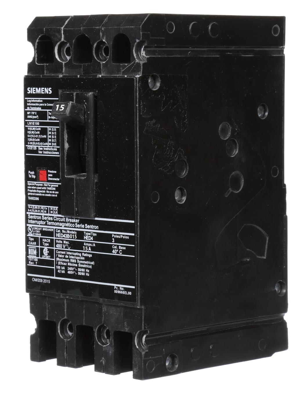 Siemens HED43B015 - Molded Case Circuit Breaker 15A 480V 3P