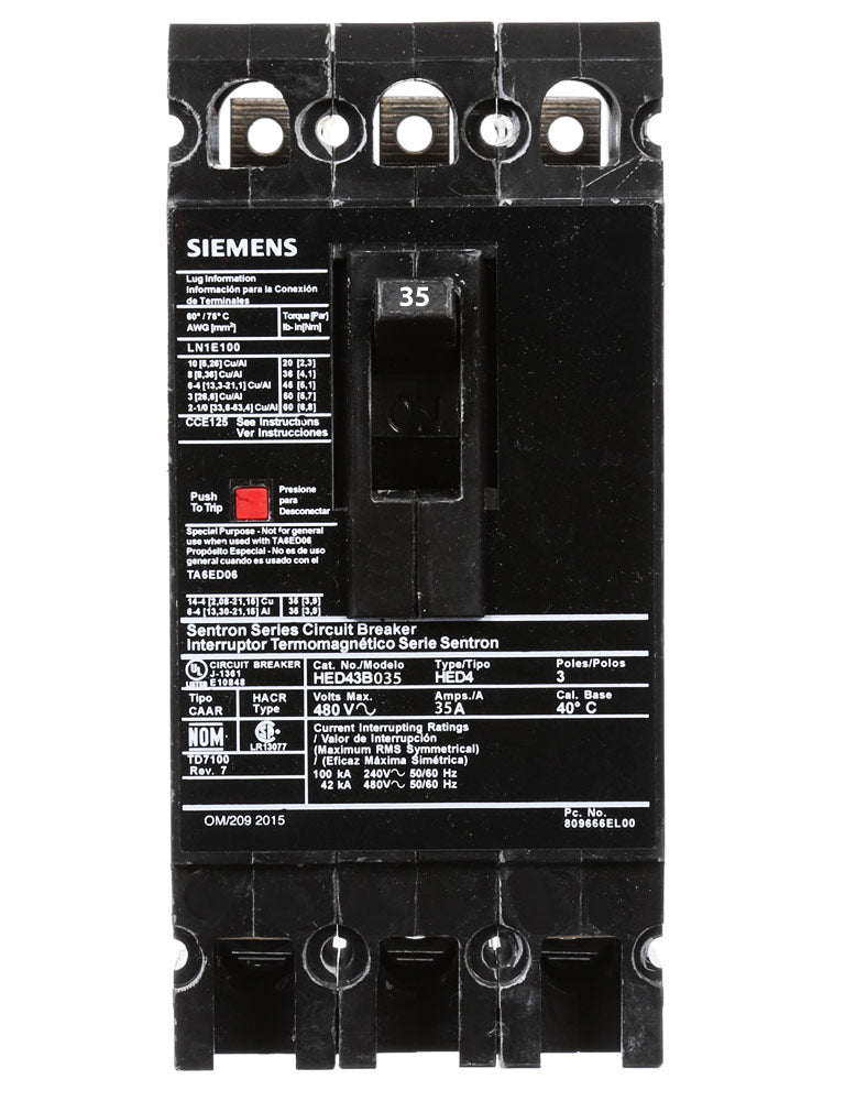 Siemens HED43B035 - Molded Case Circuit Breaker 45A 480V 3P