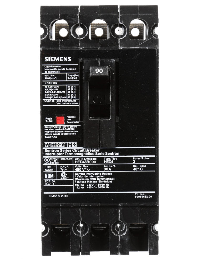 Siemens HED43B090 - Molded Case Breaker 90A 480V 3P
