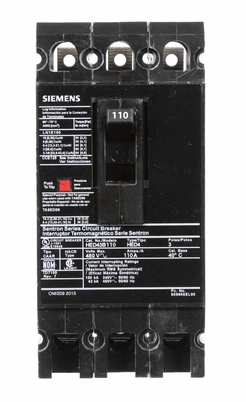 Siemens HED43B110 - Molded Case Circuit Breaker 110A 480V 3P