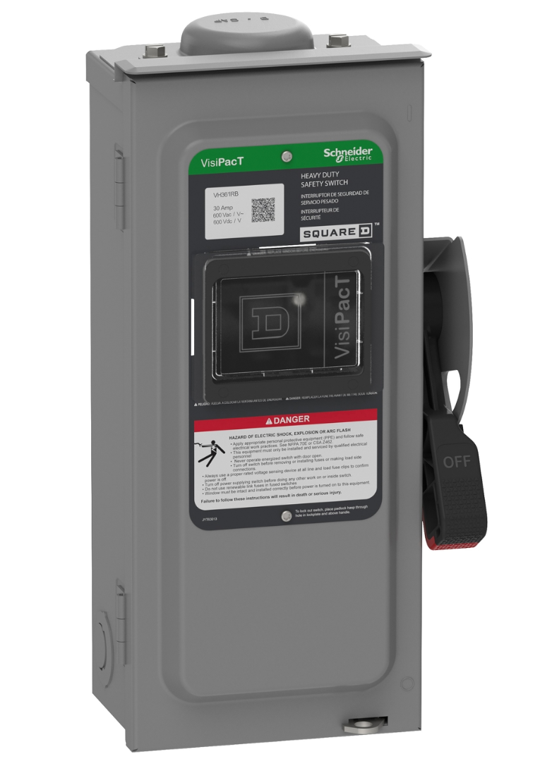Square D VH361RB - Fusible Disconnect Switch 600V AC/DC 30A (3-Pole NEMA 3R)