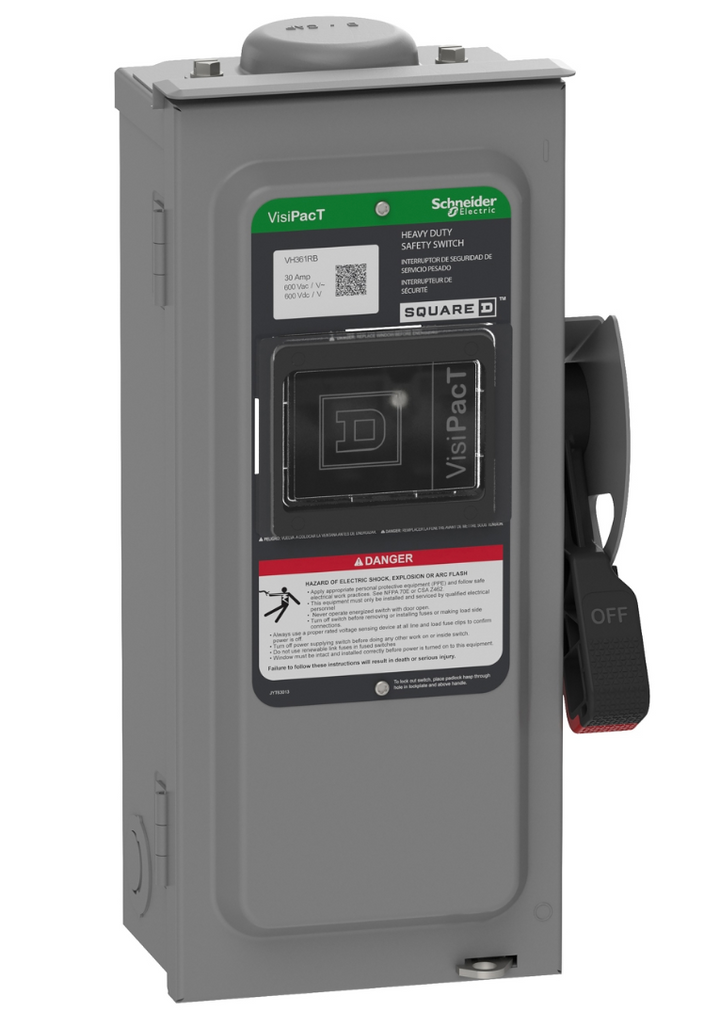 Square D VH361RB - Fusible Disconnect Switch 600V AC/DC 30A (3-Pole NEMA 3R)