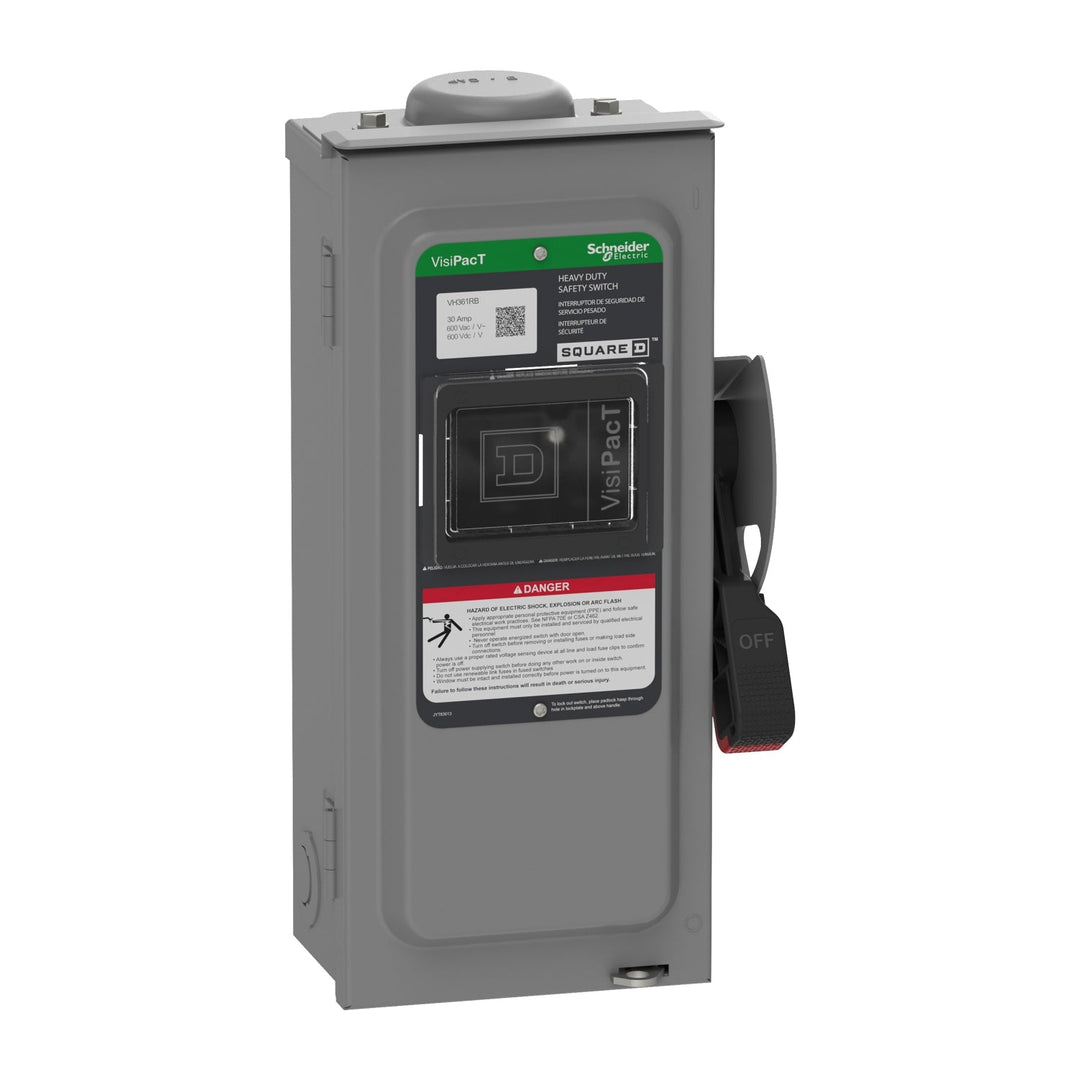 Square D VH361RB - Fusible Disconnect Switch 600V AC/DC 30A (3-Pole NEMA 3R)
