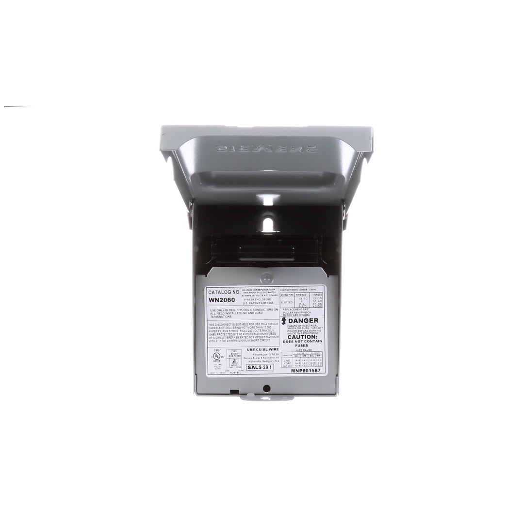 Siemens WN2060 - Non-Fusible Disconnect Switch 240V 60A (NEMA 3R Enclosure)