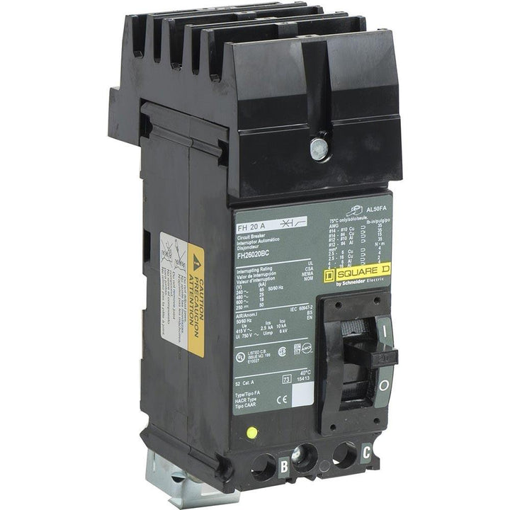 Square D FH26020BC - Molded Case Circuit Breaker, 20A 600V 2-Pole