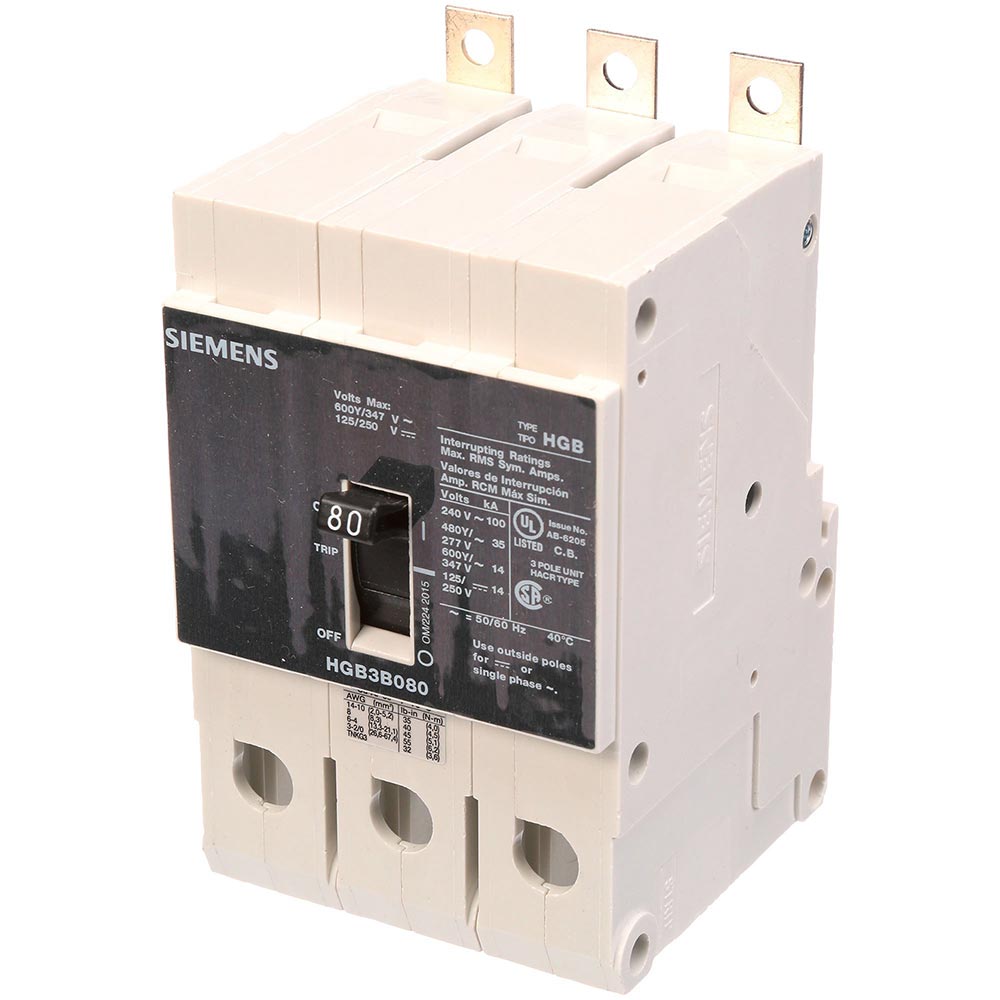 Siemens HGB3B080B - Molded Case Circuit Breaker, 80A 600V 3P