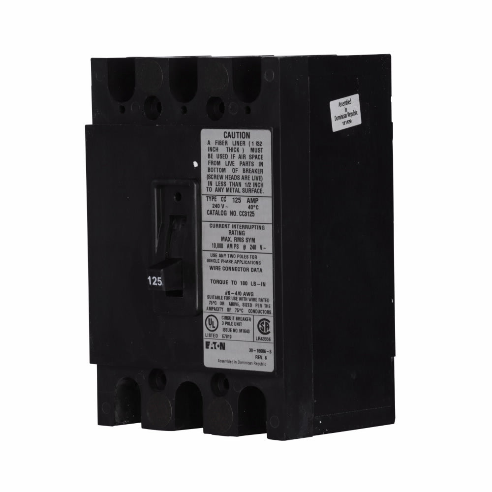 Cutler Hammer CC3125 - 3-Pole Molded Case Breaker 125A 240V