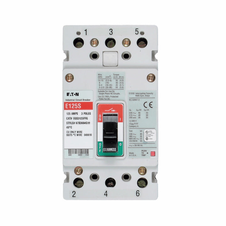 Cutler Hammer EGS3125FFG - 3-Pole Molded Case Breaker, 125A 600V