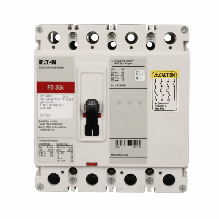 Cutler Hammer FD4225L - Molded Case Circuit Breaker 225A 4P (600V AC)
