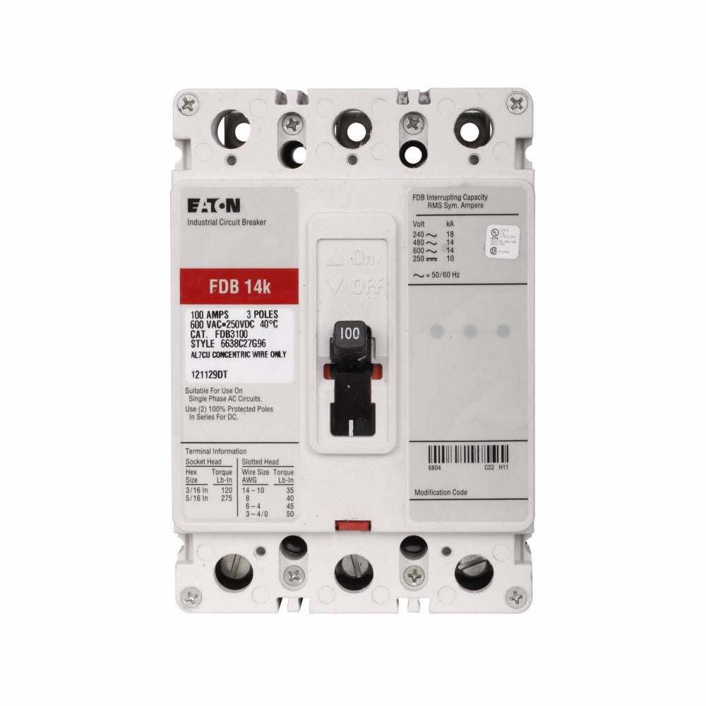 Cutler Hammer FDB3150 - Molded Case Circuit Breaker 150A 600V 3P