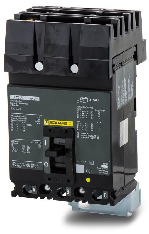 Square D FH36070 - 70A 3-Pole Molded Case Circuit Breaker